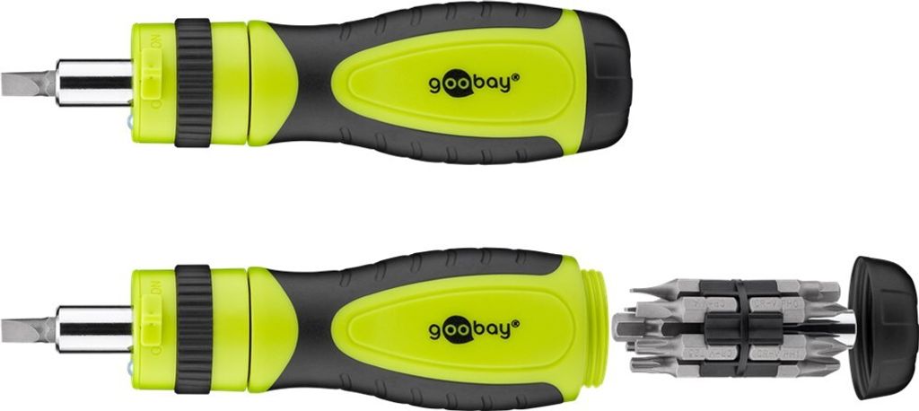 Wentronic 14-teiliges LED-Ratschenschrauber-Set - im Dunklen arbeiten dank integrierter LED-Leuchte