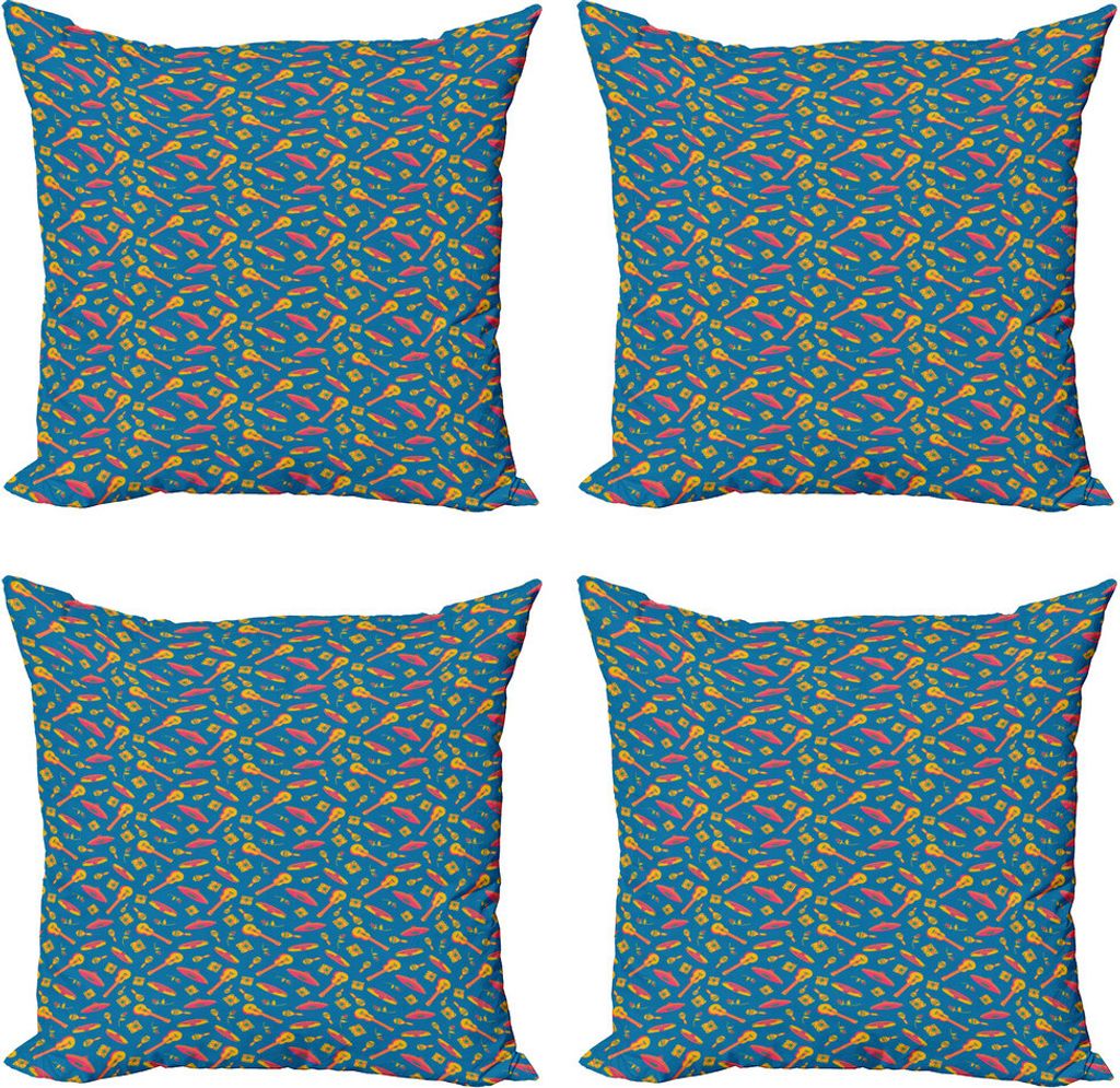 ABAKUHAUS Cinco de Mayo Kissenbezug Set (4 Stück), Mexican Theme, Moderner Doppelseitiger Digitaldruck, 50 cm x 50 cm, Pink Gelb und Blau