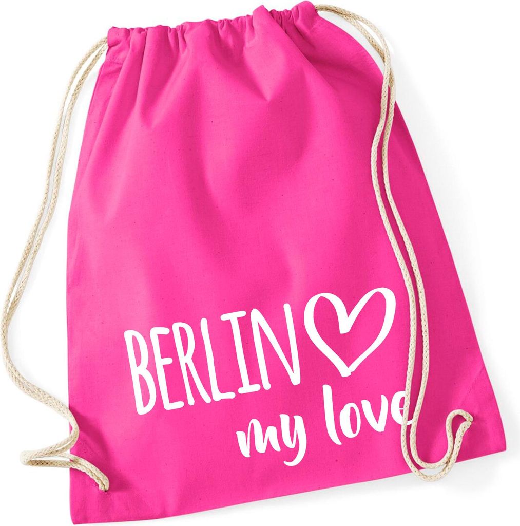 Huuraa Turnbeutel Berlin my love 12 Liter Fuchsia Baumwolle Rucksack Geschenkidee