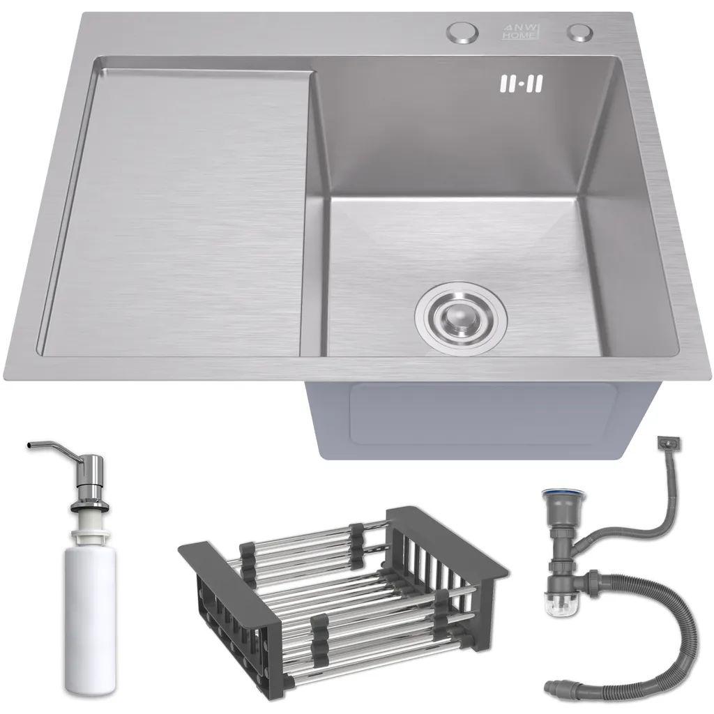 Lavello Inox 63x50 Vasca Singola con Scolapiatti e Accessori Inclusi