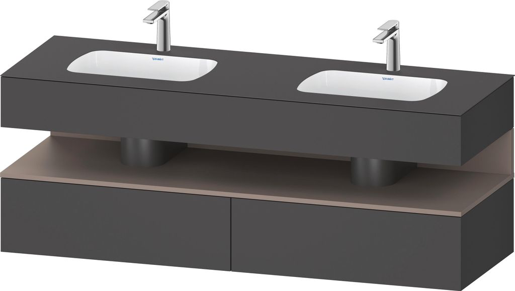 Duravit Qatego Einbauwaschtisch mit Konsolenwaschtischunterbau, 1600x550x600mm, Nische Basalt Matt, Doppelwaschtisch, QA4797043490000