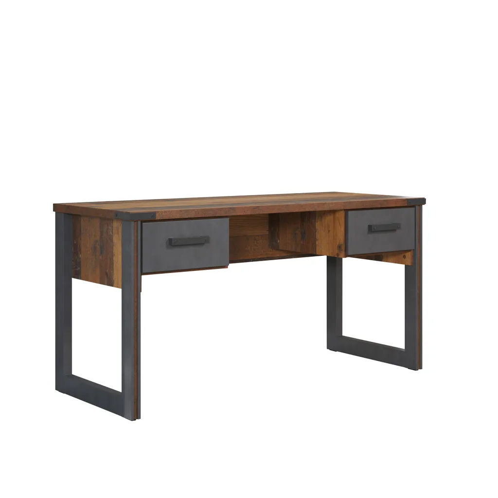 Bureau Prime 2 tiroirs coulissants finition Old Wood aspect bois brut