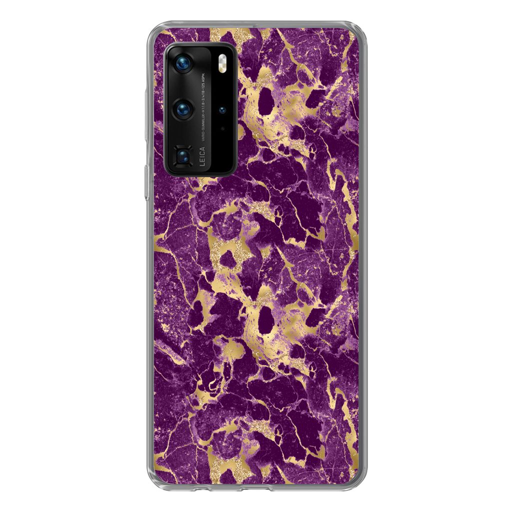 MuchoWow Handyhülle Schutzhülle Hülle für Huawei P40 Pro Gold - Luxus - Marmor - Muster Silikon Softcase Handy Hülle - Schutz