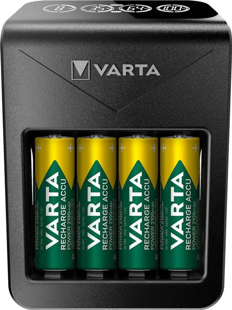 Chargeur de Piles NiMH LCD Varta + 4 AA 2100mAh - Noir Compact 57687