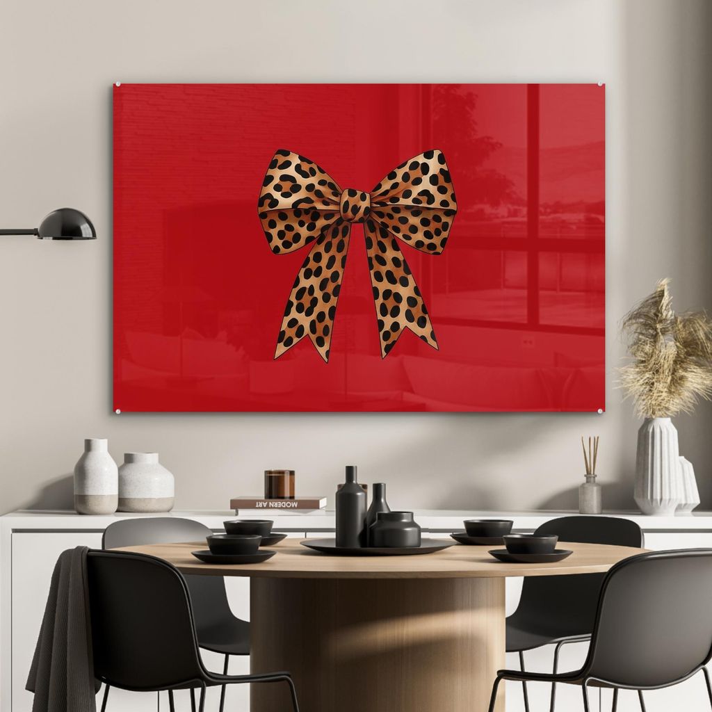 MuchoWow Glasbilder - Bilder auf Wandbild - Foto auf Glas Fliege - Verschnörkelt - Panther - Rot 90x60 cm Wanddekoration aus Glas - Acrylglasbild ...