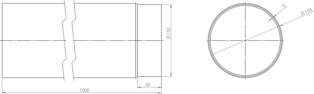 Element z černého plechu roura 150/1 Obrázek produktu 