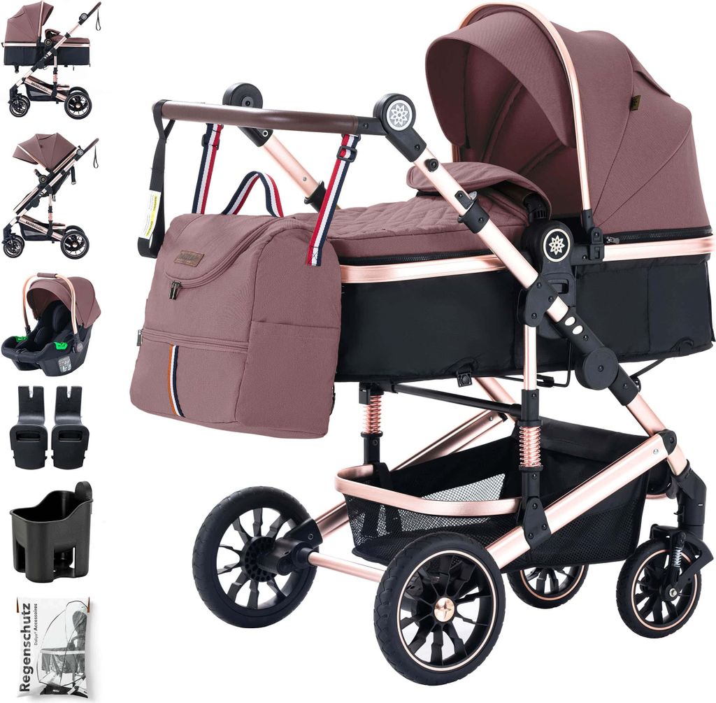 Daliya NEOMOVE 3in1 Kinderwagen, mit i-Size Babyschale & Buggy, Alu-Rahmen Reisekinderwagen, Kombikinderwagen mit großen Einkaufskorb, komfortabel