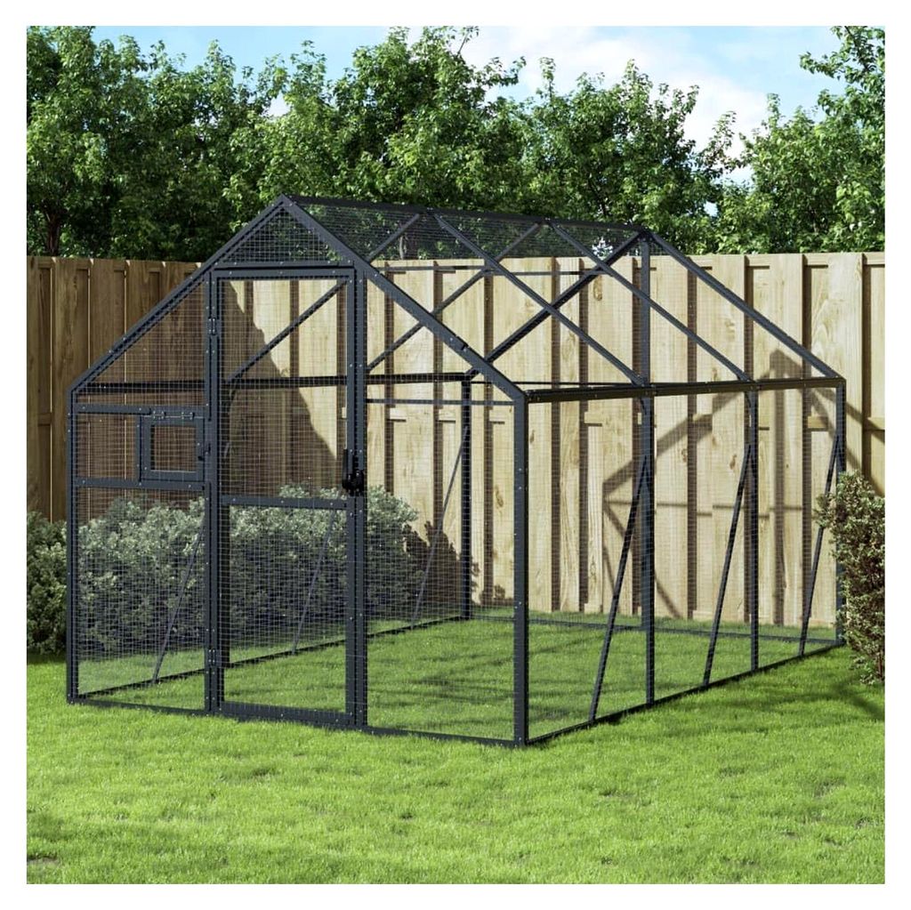 Voliere Anthrazit 1,79 x 3 x 1,85 m aus Aluminium für Garten und Terrasse