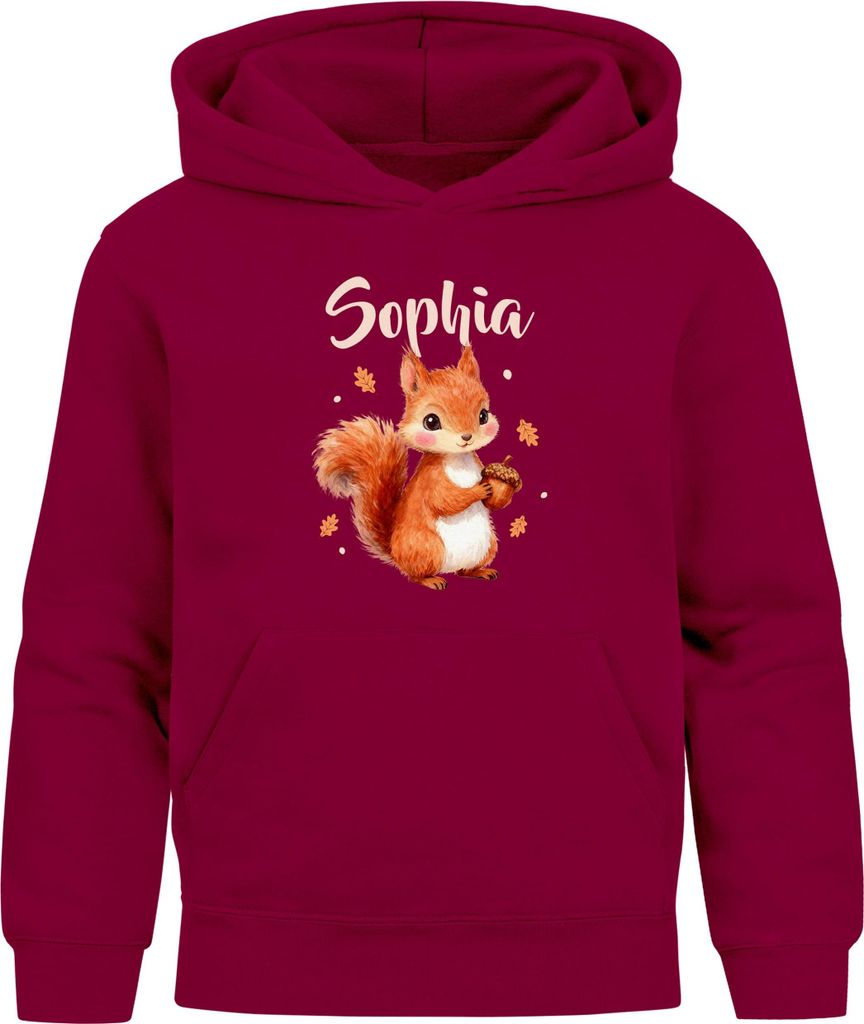 Kinder Hoodie Eichhörnchen personalisiert Kapuzenpullover mit Namen und Tiermotiv Geschenkidee Mädchen SpecialMe