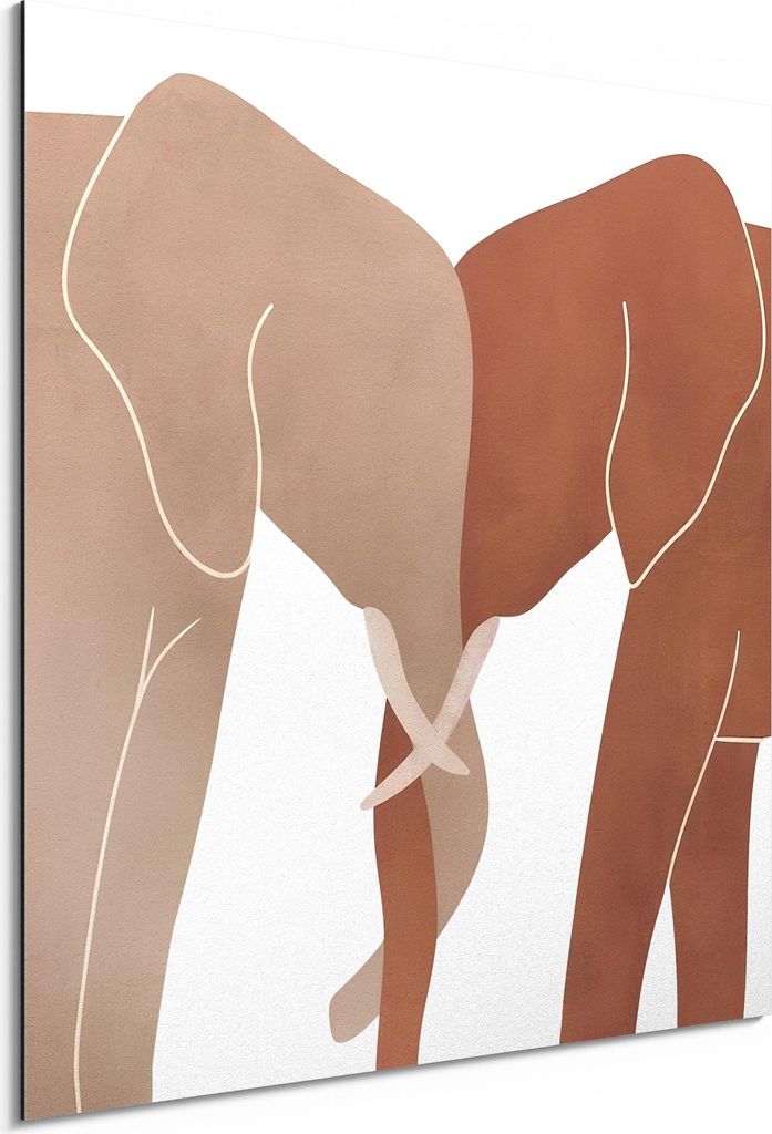 DEQORI Alu-Dibond Bild Weiß 50x50 cm 'Dickhäuter-Duo' Wandbild Metall dünn Design