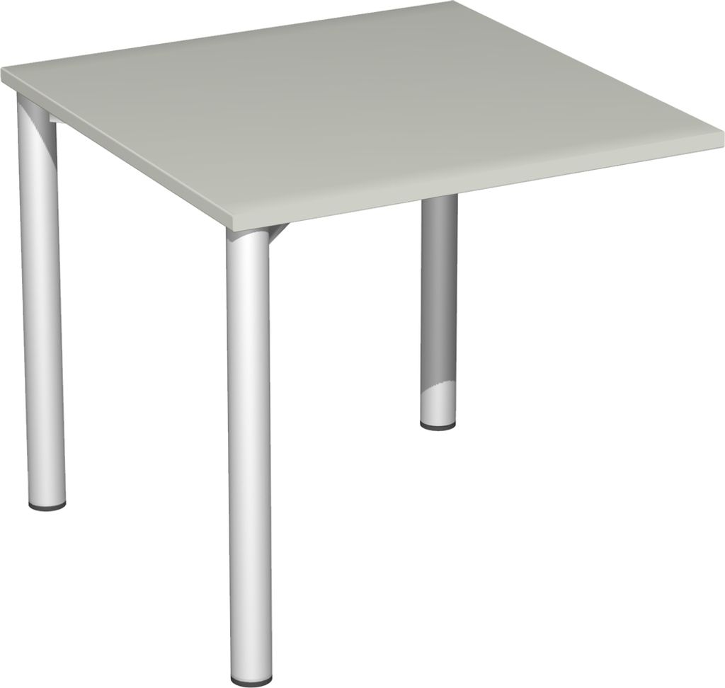 Schreibtisch feste Höhe, einseitig zurückgesetzt, 800x800x720, Lichtgrau/Silber