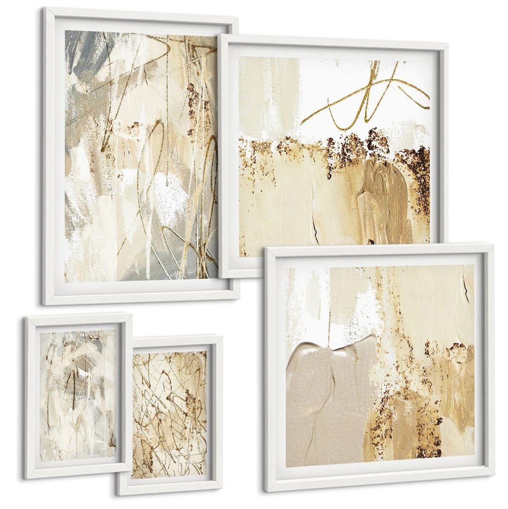 Bilder Set 5-teilig im weißen Rahmen – Wandbilder 5 Stück – gerahmte Poster für Wohnzimmer, Schlafzimmer und Flur – 50x50 cm - 40x60 cm ...