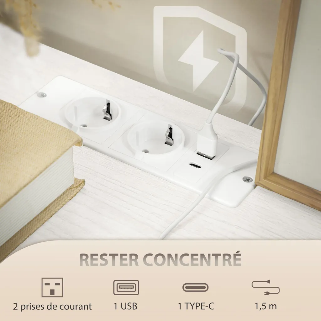 Commode de Rangement en Bouclette avec Prises USB et Type-C Intégrées