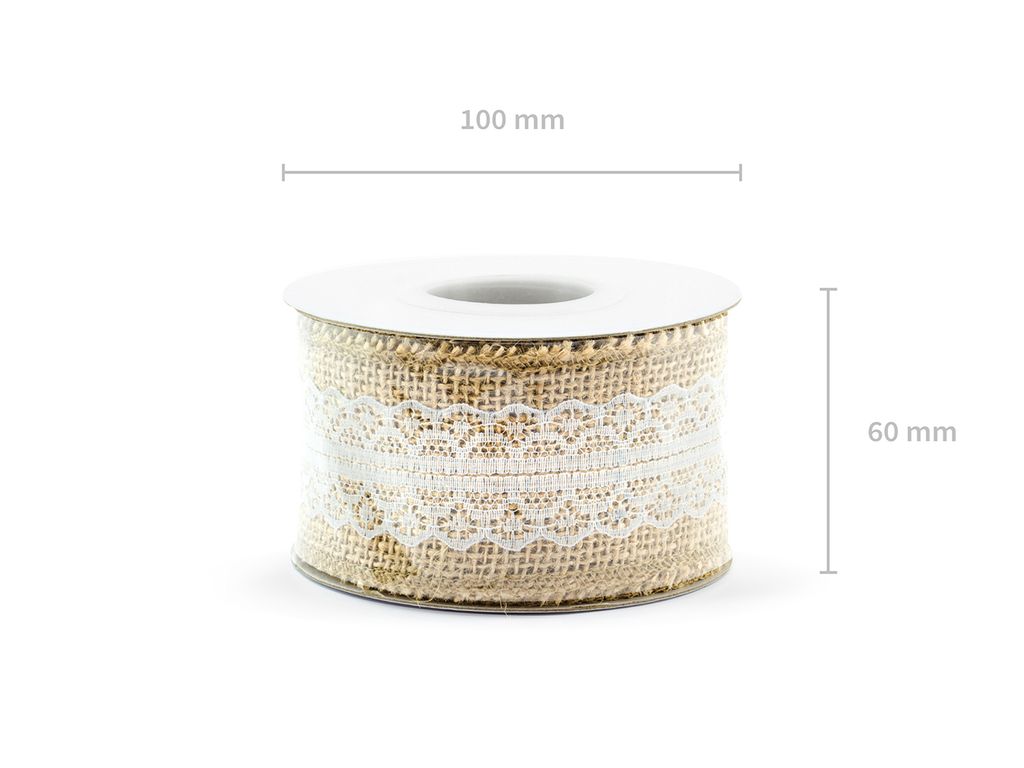 Taśma jutowa z białą koronką dekoracyjna 5 cm x 5 m Obrázok produktu 