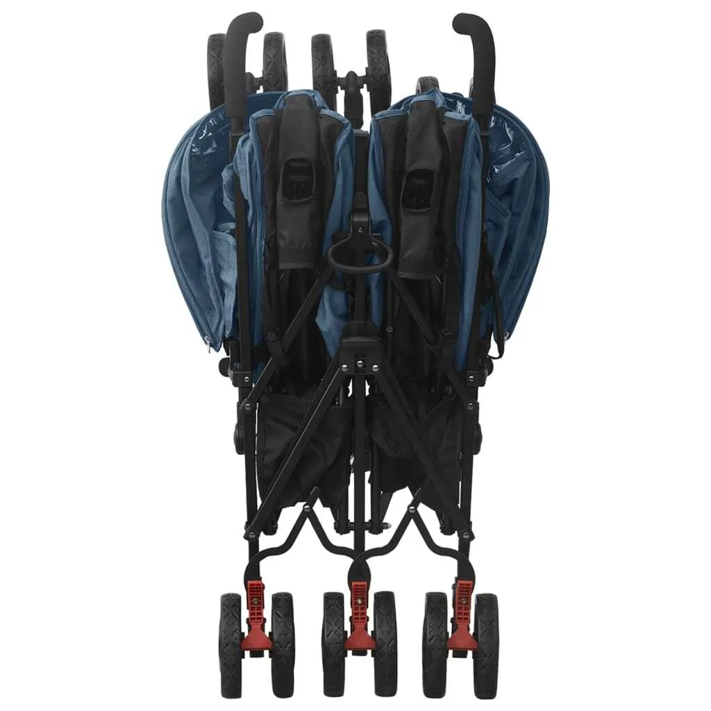 Poussette double côte à côte bleu marine avec châssis acier compact