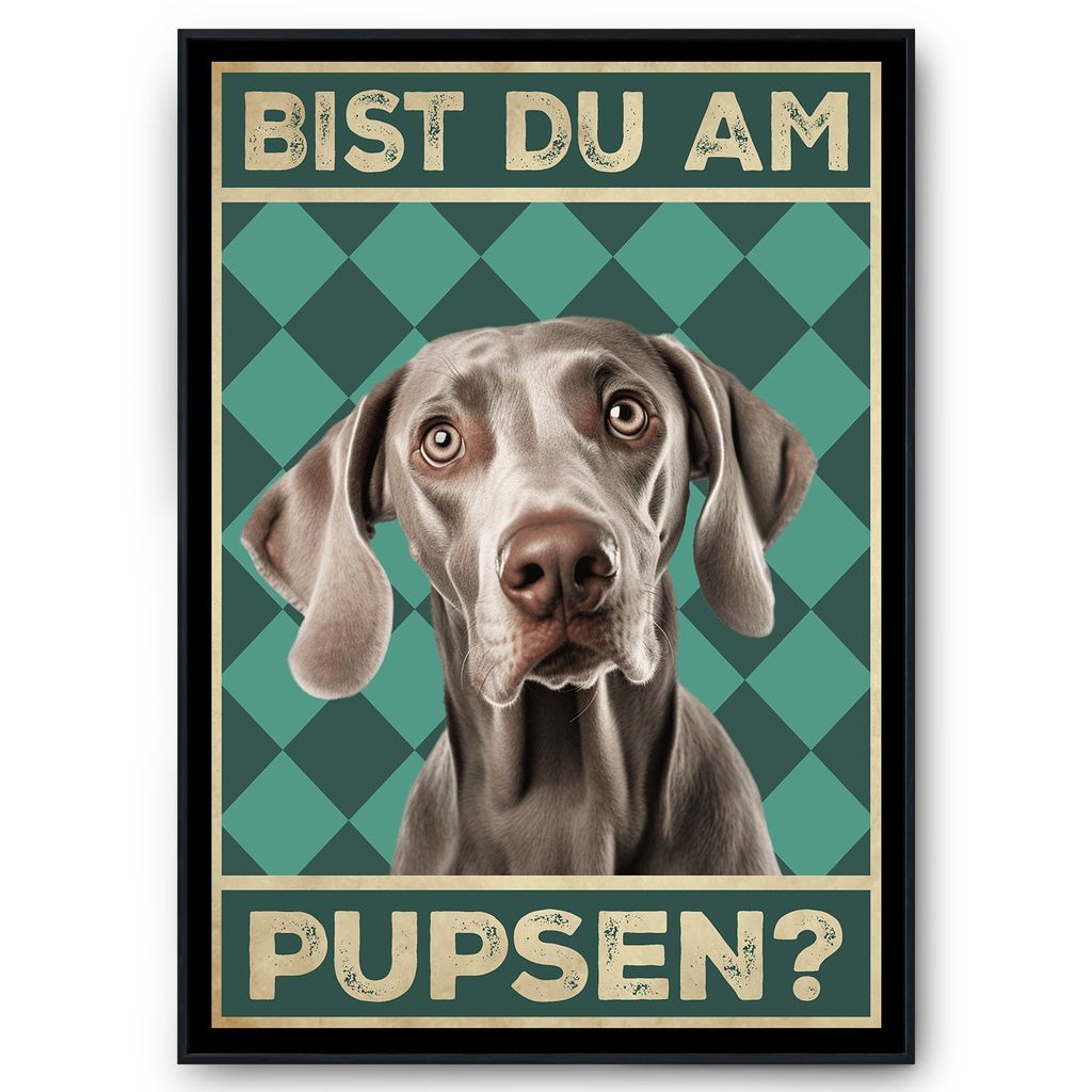 Weimaraner - Bist du am Pupsen? Hunde Poster Badezimmer Gästebad Wandbild Klo Toilette Dekoration Lustiges Gäste-WC Bild DIN A4 – DIN A4 mit Ra...