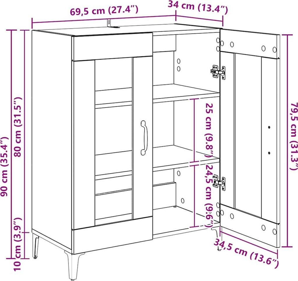 vidaXL Kredens czarny 69,5x34x90 cm Materiał drewnopochodny Zdjęcie produktu 