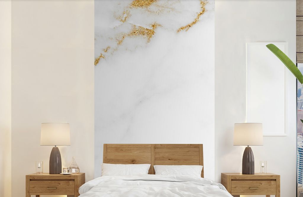 MuchoWow Fototapete für Wohnzimmer oder Schlafzimmer Wandtapete Vinyl Motivtapete Marmor - Gold - Weiß - Luxus - 120x240 cm - Hintergrundbild