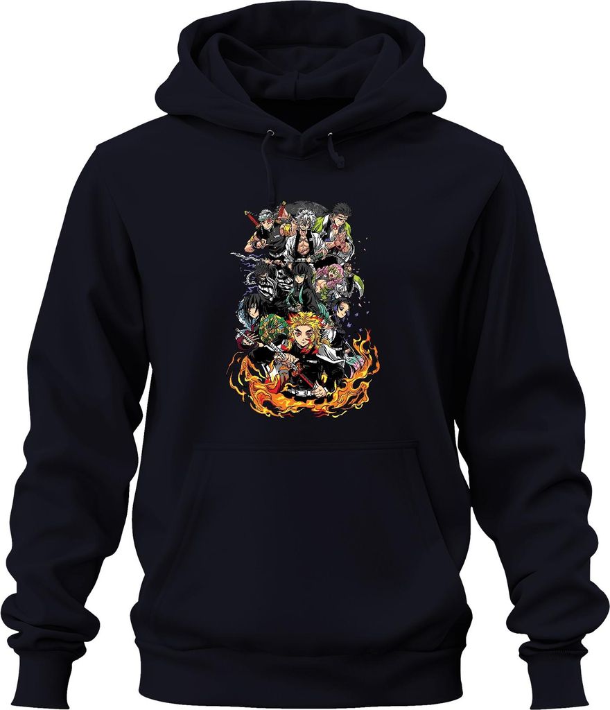 Demon Slayer Rengoku Tanjiro Nezuko Gruppe Feuer Anime Vintage Uni Hoodie Kapuzenpullover, Navy, XL