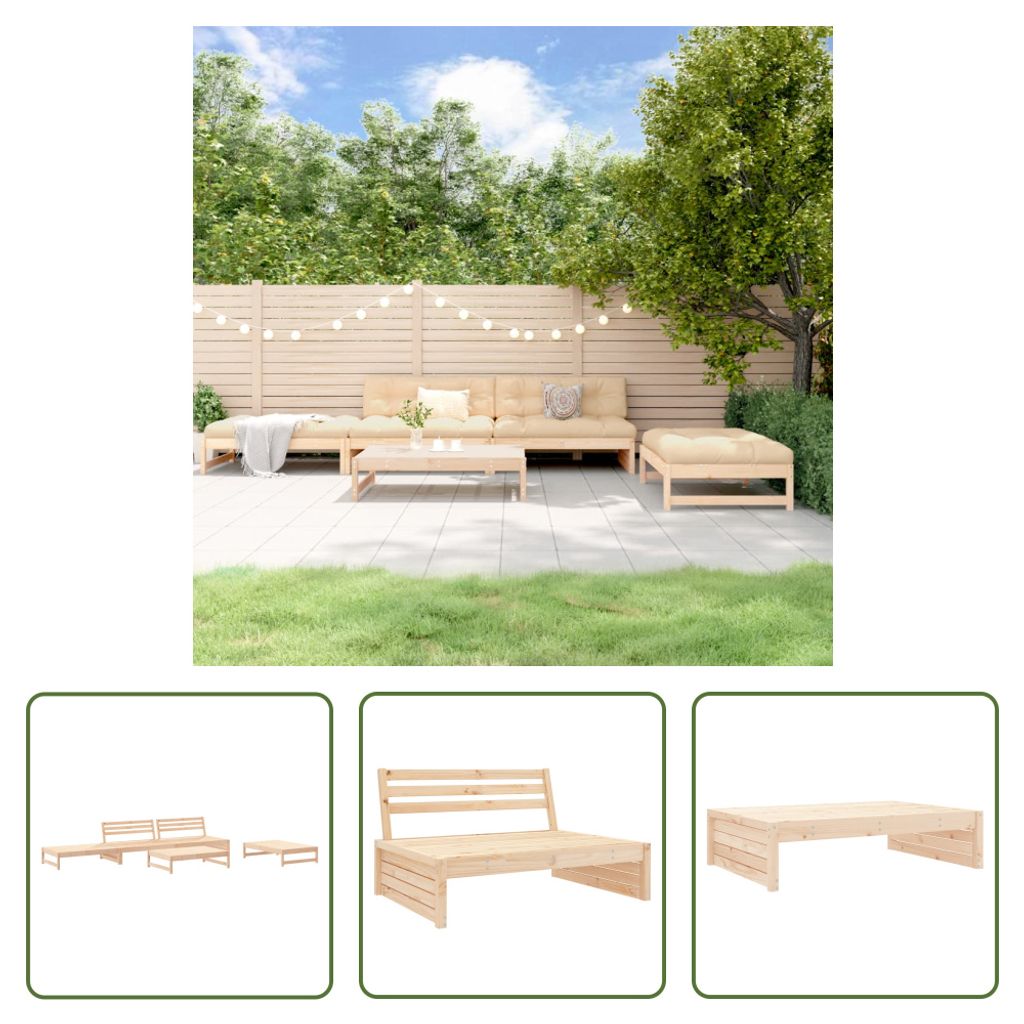 The Living Store 5-tlg. Garten-Lounge-Set Massivholz Kiefer Produktbild 