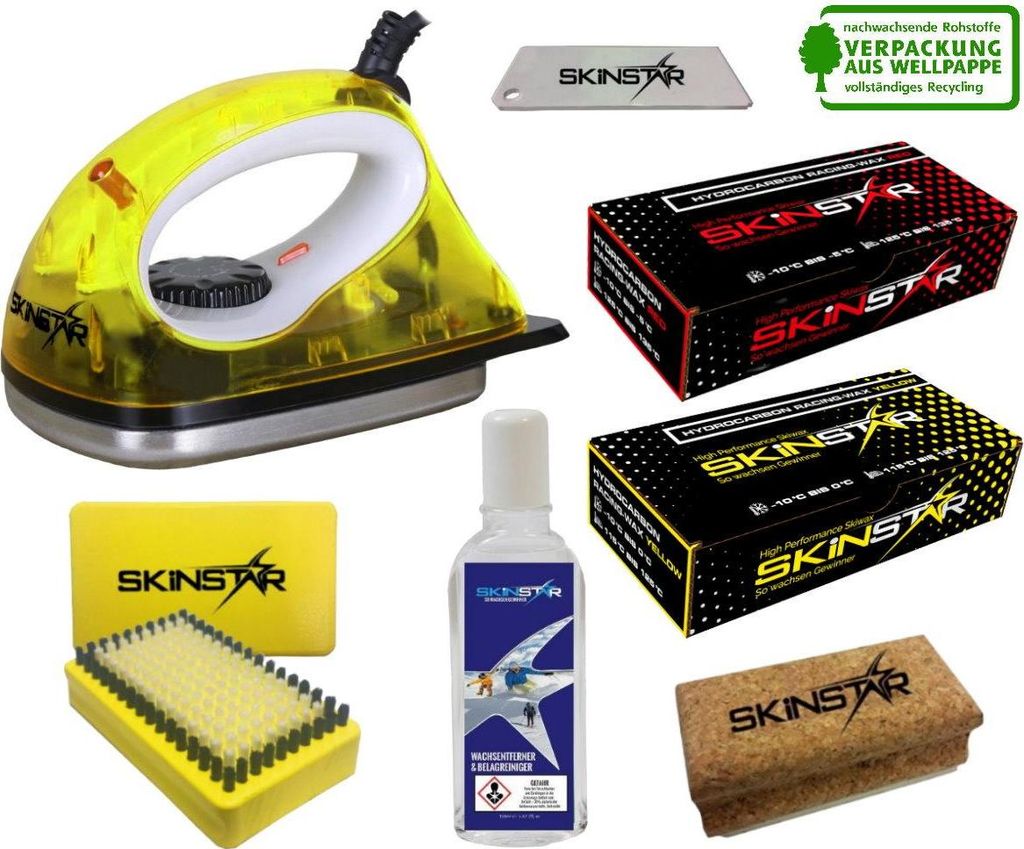 SKINSTAR Starter Ski Wachs Set, Wachsbügeleisen Bürste Hydrocarbonwachs 7-teilig Type F