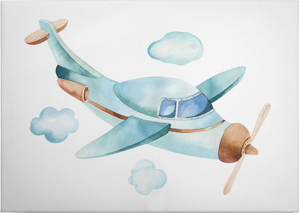 Leinwandbild Kinder 50 x 70 cm - Wandbild Grau Braun - Keilrahmen Fahrzeuge Flugzeug Wohnzimmerdeko Wanddeko Wandgemälde