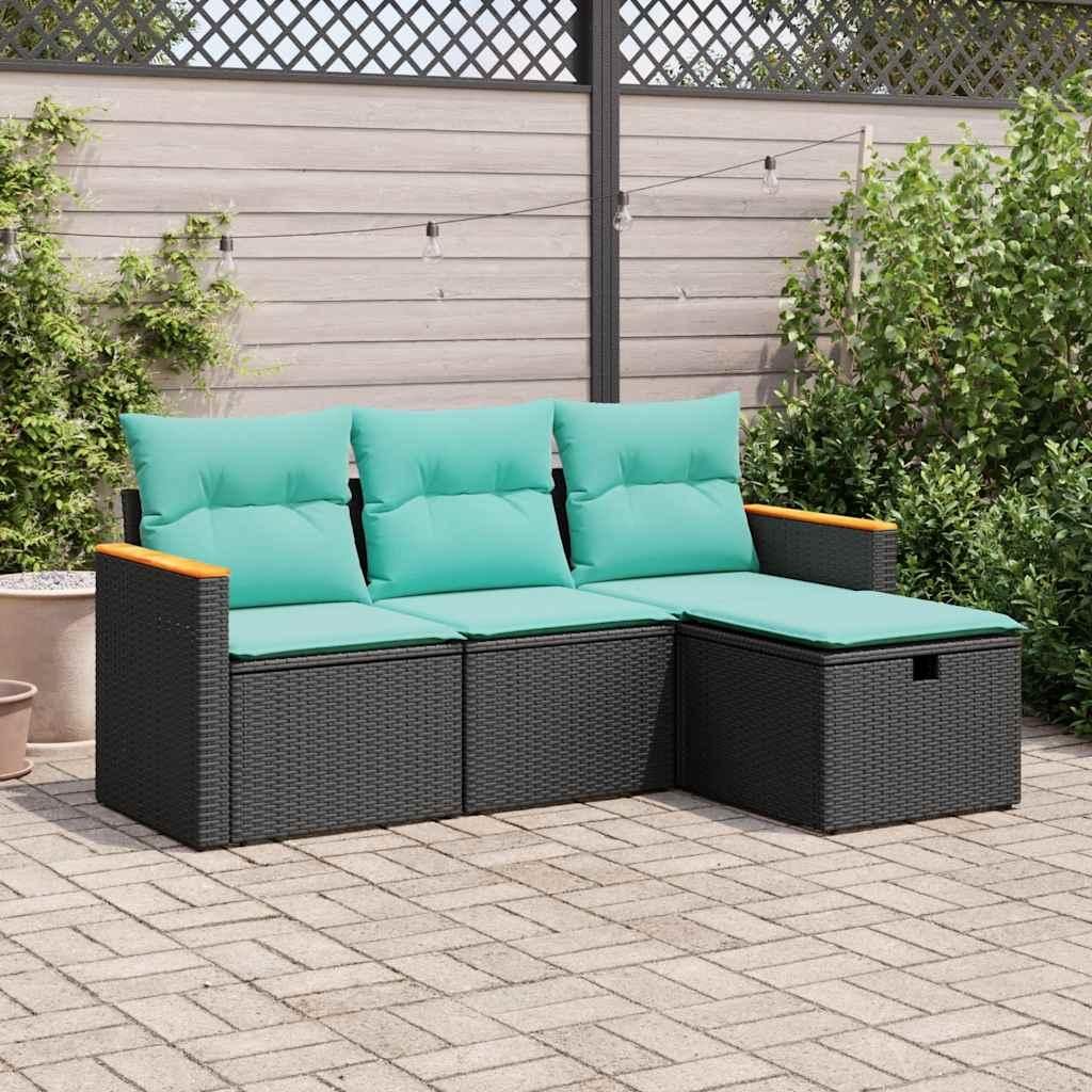"Schlussverkauf" 4-tlg. Garten-Sofagarnitur UV-beständig - Loungegruppe mit Kissen - Schwarz Poly Rattan C11985