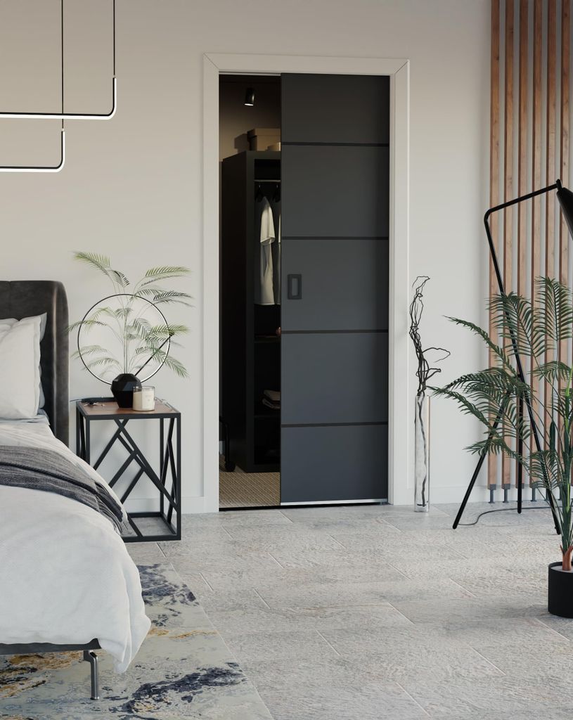 KIER FURNITURE Schiebetür Komplettset Werdi Plus 100, Schiebetür, Sliding Door, Innentüren Komplettset,Universal Tür, Türblatt Innen Graphit 1...