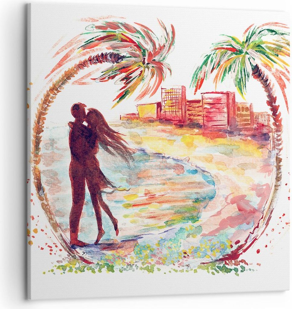 Bild auf Leinwand - Leinwandbild - Liebe Palmen Ansicht Sommer - 50x50cm - Wand Bild - Wanddeko - Leinwanddruck - Bilder - Kunstdruck - Wanddekorat...