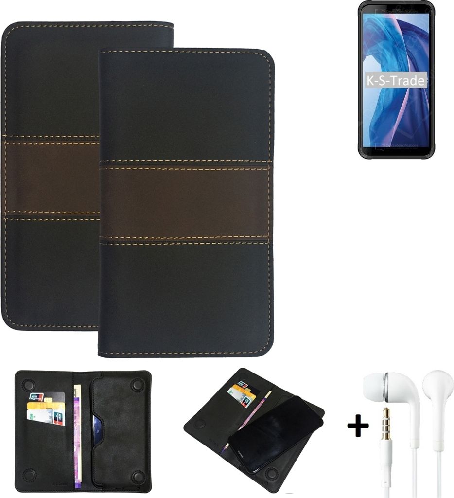 K-S-Trade Handyhülle + Kopfhörer kompatibel mit Blackview BV6300 Schutzhülle Walletcase Bookstyle Tasche Schutz Case Hülle Wallet Cover Kunstleder