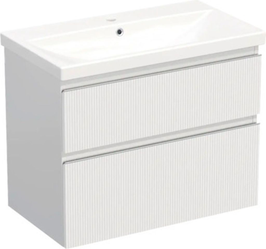 Jungborn Waschplatz TRENTA BxHxT 80x65x45 cm 3D-Streifen-Struktur weiß mit Keramik-Waschtisch Griffleiste chrom matt