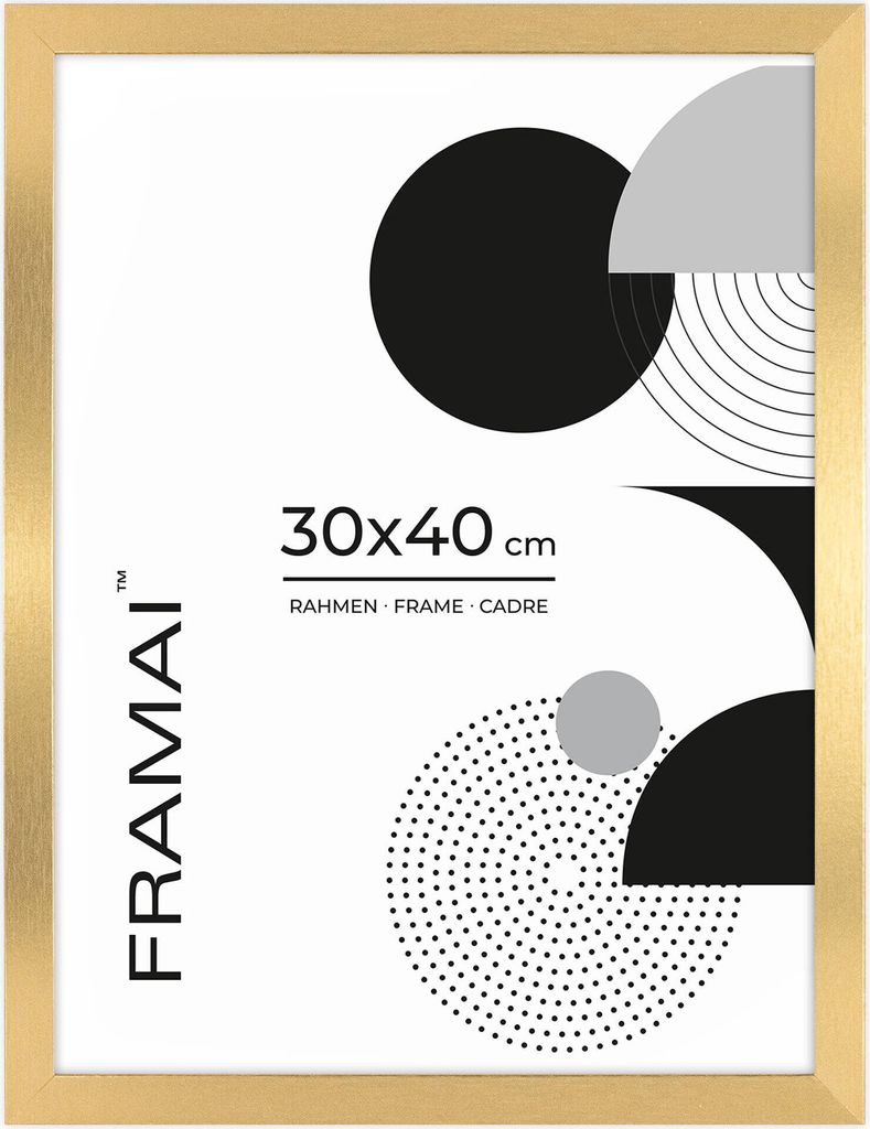Framai Bilderrahmen 30x40 GOLD MDF Umweltfreundlichem Rahmen mit Bruchsicheren Plexi, Aufhänger und Aufsteller