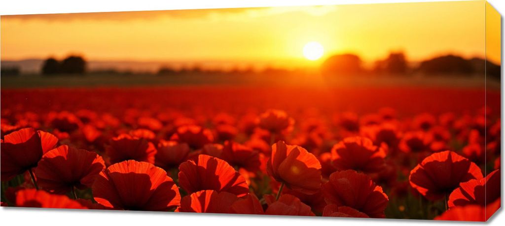 Bild 90x40cm auf Leinwand für Wohnzimmer Schlafzimmer Panorama Abend Mohnblumen