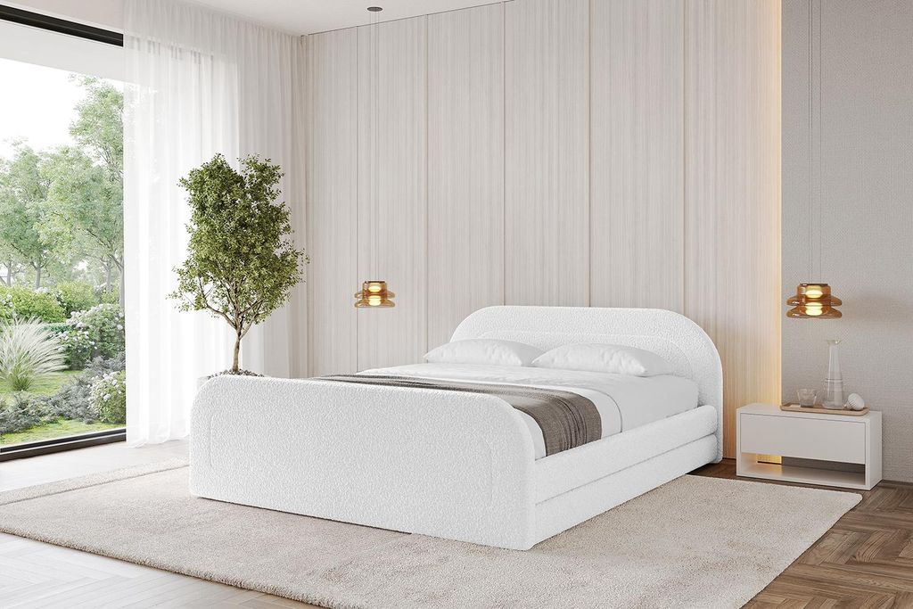 ALTDECOR Polsterbett mit Bettkasten - LERIS-Z-v1 140x200 Weiß- Bett mit Kopfteil und Fußteil, Boxbett ohne Matratze, Doppelbett mit Stauraum