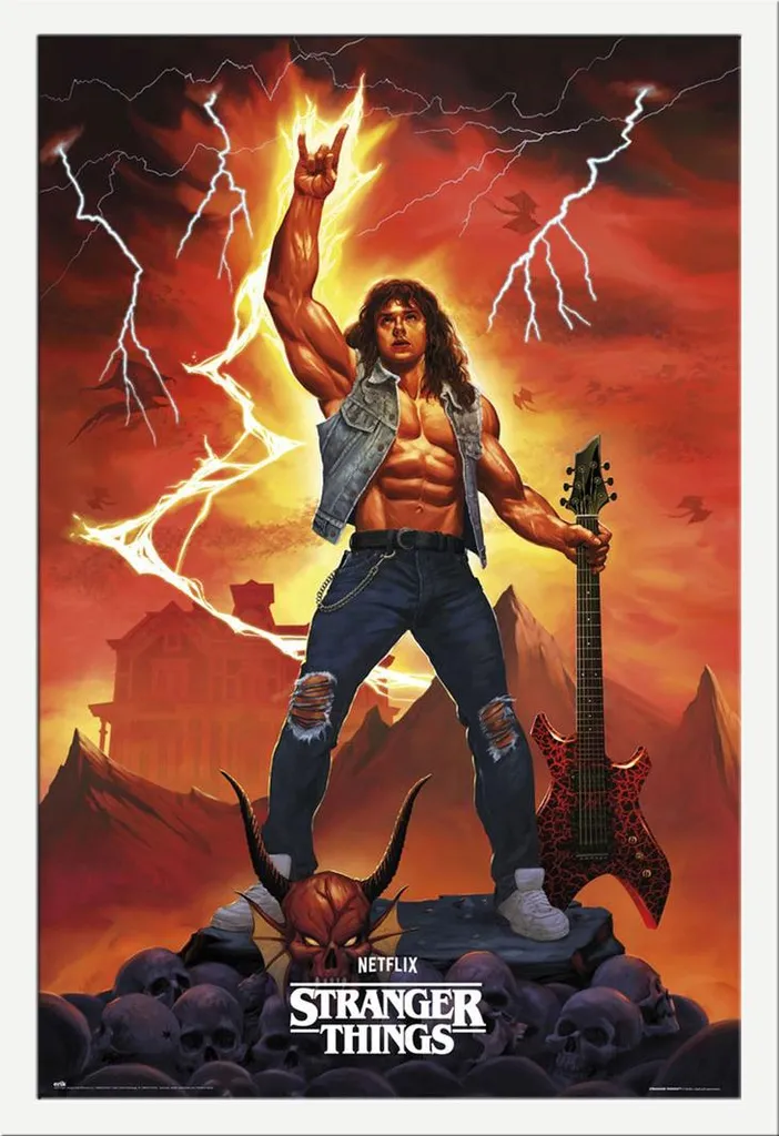 Stranger Things - Poster - Eddie + cornice rimovibile, Shinsuke® Maxi MDF bianco, disco acrilico