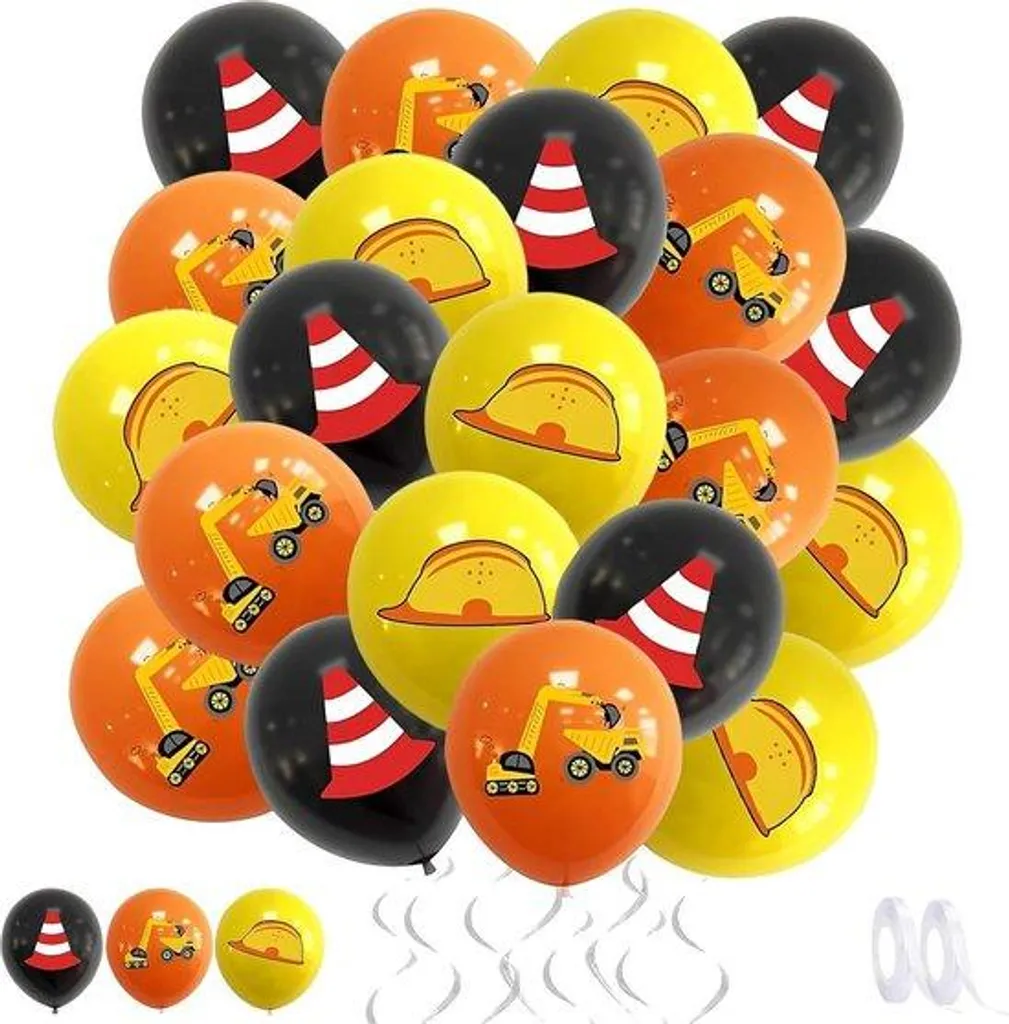 Ballons thème chantier pour anniversaire - Pack complet de 24 pièces