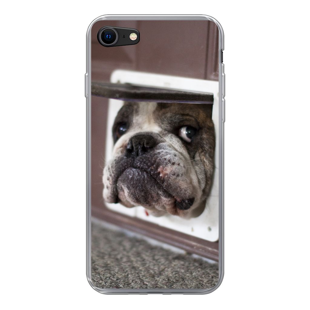 MuchoWow Handyhülle Schutzhülle Hülle für iPhone SE 2020 Hund - Lustig - Katzenklappe - Kinder - Jungen - Mädchen - Kinder Silikon Softcase ...