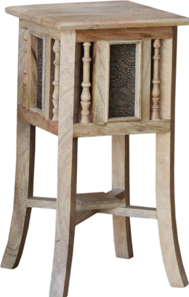 Orientalischer Beistelltisch mit Messing Dekoration - Größe M 53 cm, Mehrfarbig, Holz,Messing, Kaffeetische & Bodentische