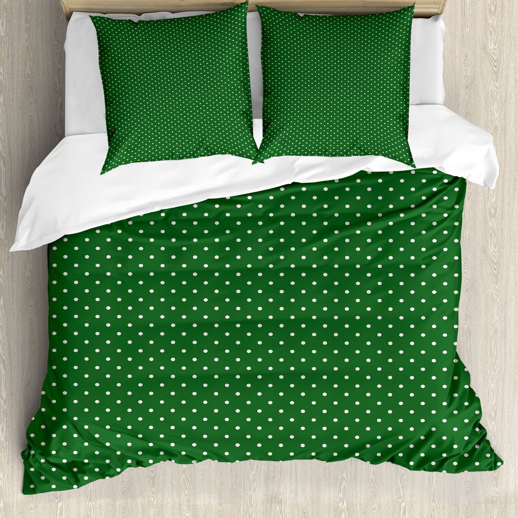 ABAKUHAUS Weihnachten Bettbezug, Vintage Dots, Milbensicher Allergiker geeignet mit Kissenbezügen, 155 cm x 220 cm - 80 x 80 cm, Grün und Weiß