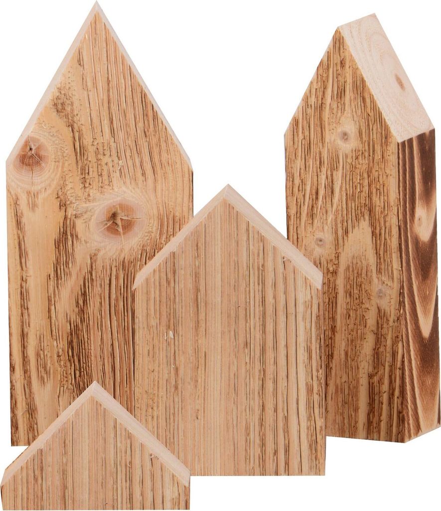 UNUS Häuser 4er Set Holz Dekohäuser Weihnachtsdeko