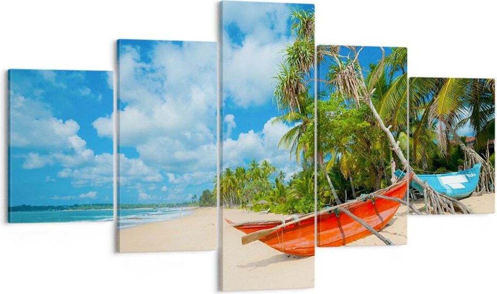 Bild auf Leinwand - Leinwandbild - Golf Ozean Palme Boot - 125x70cm - Wand Bild - Wanddeko - Leinwanddruck - Bilder - Kunstdruck - Wanddekoration -...