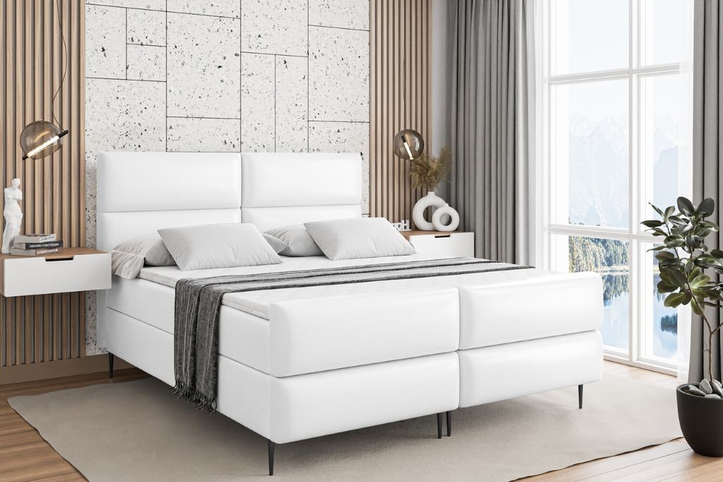 ALTDECOR Boxspringbett mit Schwarz Füßen, Matratze und Lattenrost, Topper, Fußteil, Polsterbett mit Bettkasten, Bett mit Stauraum H4-Matratze, D...