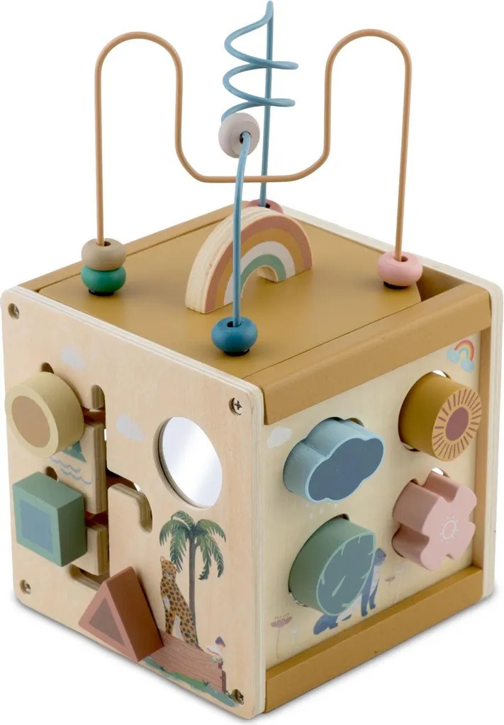 Jouet cube bois sans plastique pour éviter l'hyperstimulation des bébés