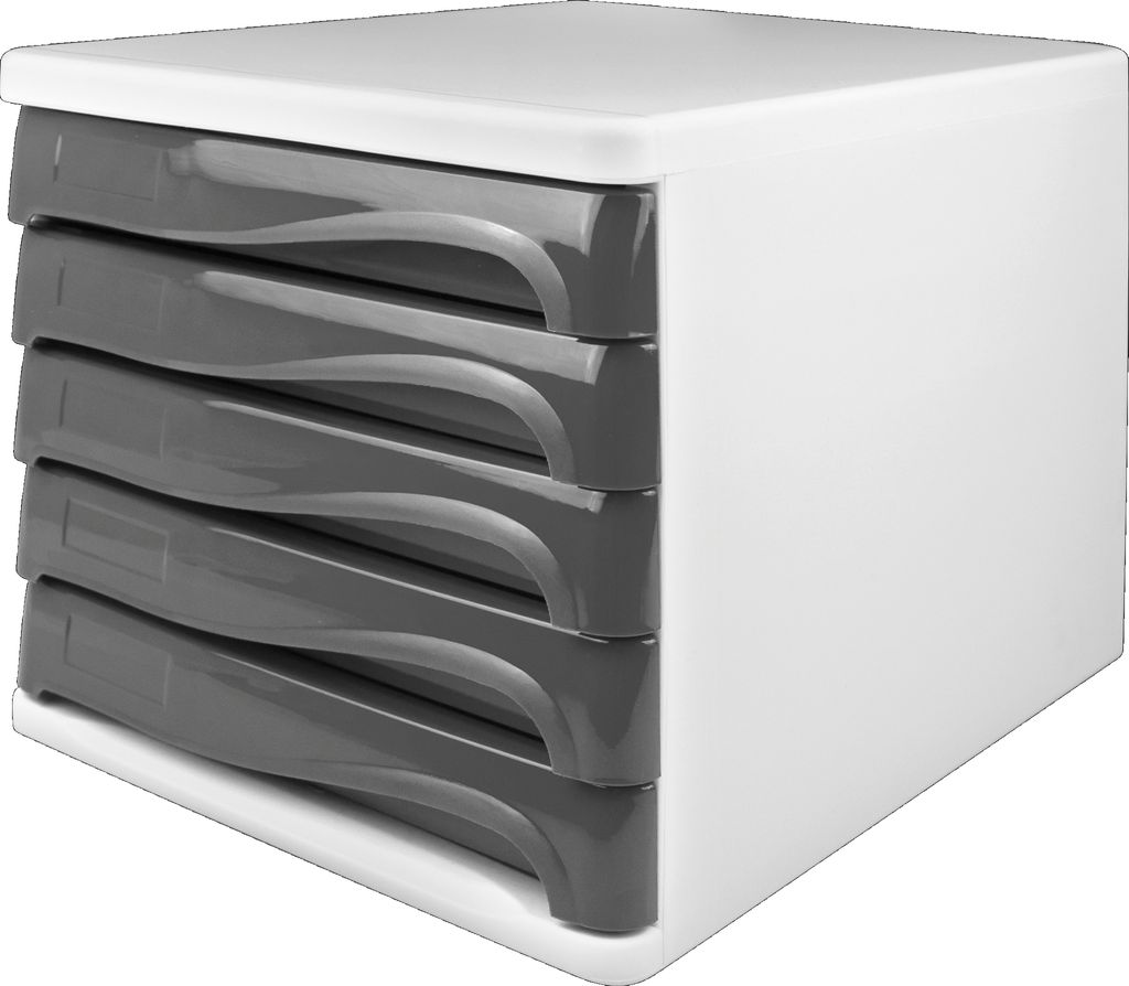 Schubladenbox 5 Schübe mittelgrau Packung mit 4 Stück