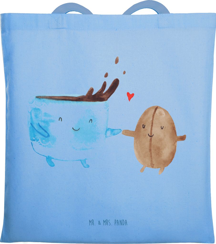 Mr. & Mrs. Panda Uni Tasche Kaffee Bohne - Sky Blue - Geschenk, Beutel, Zufriedenheit, Kaffeebohne, Laptoptasche, Glück, Tote Bag, Lustige Sprüch...