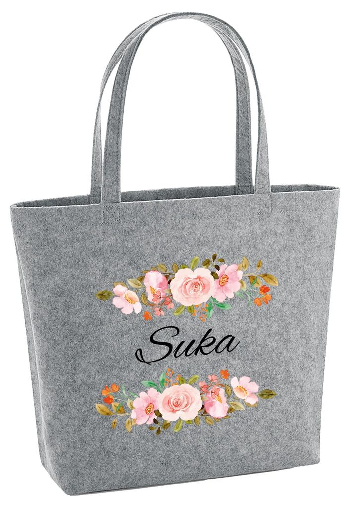 Huuraa Filzshopper Suka russisch Blumen 22 Liter Grey Melange Filztasche Geschenkidee