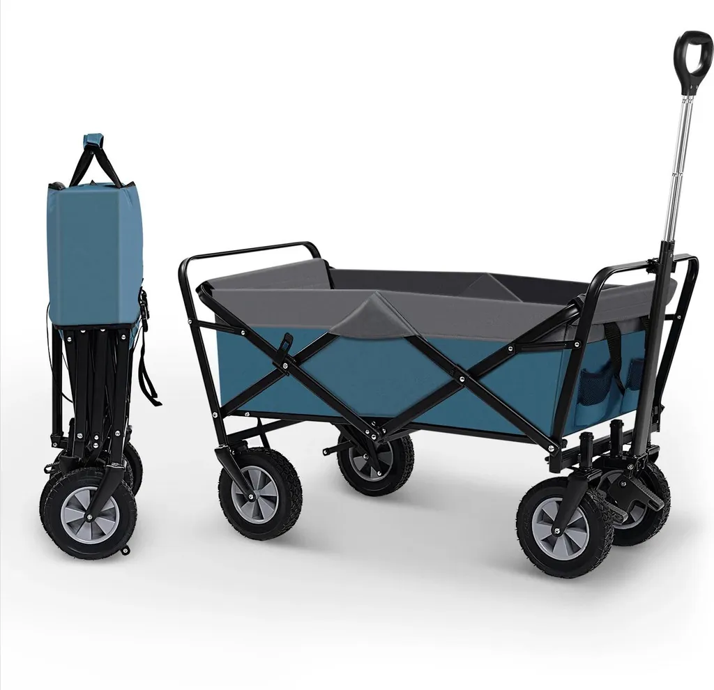 Chariot pliable de transport 80 kg en polyester 600D bleu et gris