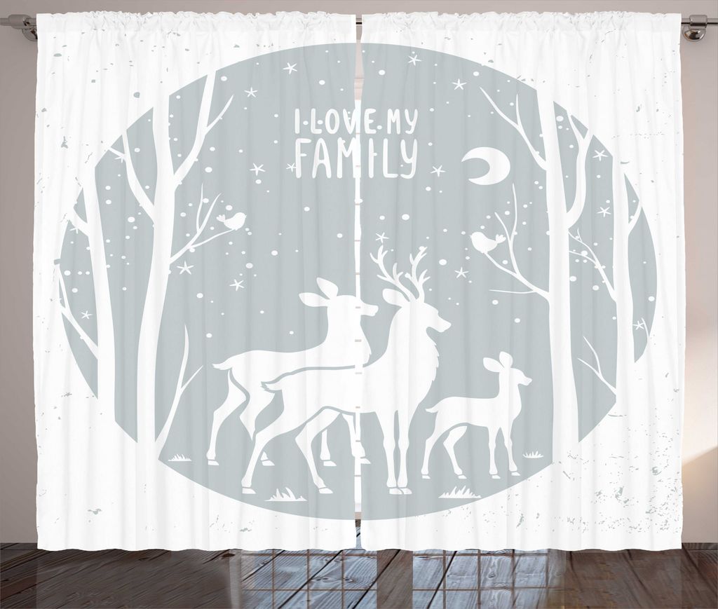 ABAKUHAUS Familie Rustikaler Gardine, Weihnachten Jahreszeit Rotwild und Bäume, Wohnzimmer Universalband Gardinen mit Schlaufen und Haken, 280 x 2...