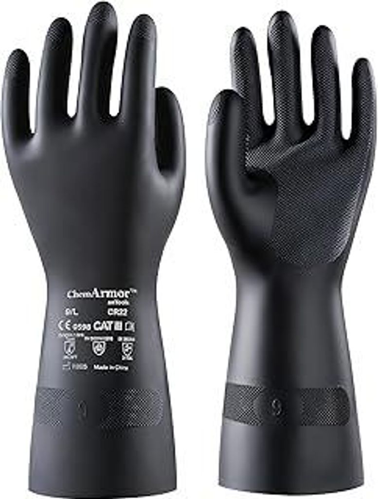 2 Paar Chemie-Schutzhandschuhe, chemikalienbeständige schwarze Gummihandschuhe, wiederverwendbare Arbeitshandschuhe für Reinigung und Industrie, ...