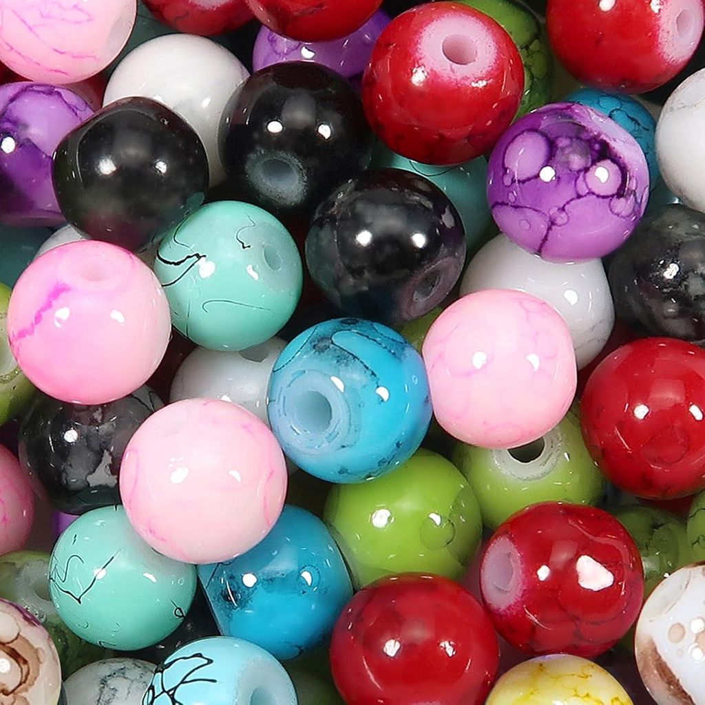 100 Stück Glasperlen 10 mm Rund Gemischte Farben für Schmuckherstellung und Handwerk